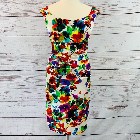 Maggy London Dresses & Skirts - Maggy London watercolor floral sheath dress ruched